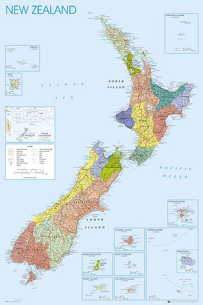 Pop Weasel Image of  New Zealand Map Poster